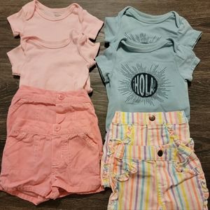 Twin girls 6-9 months onsies and shorts